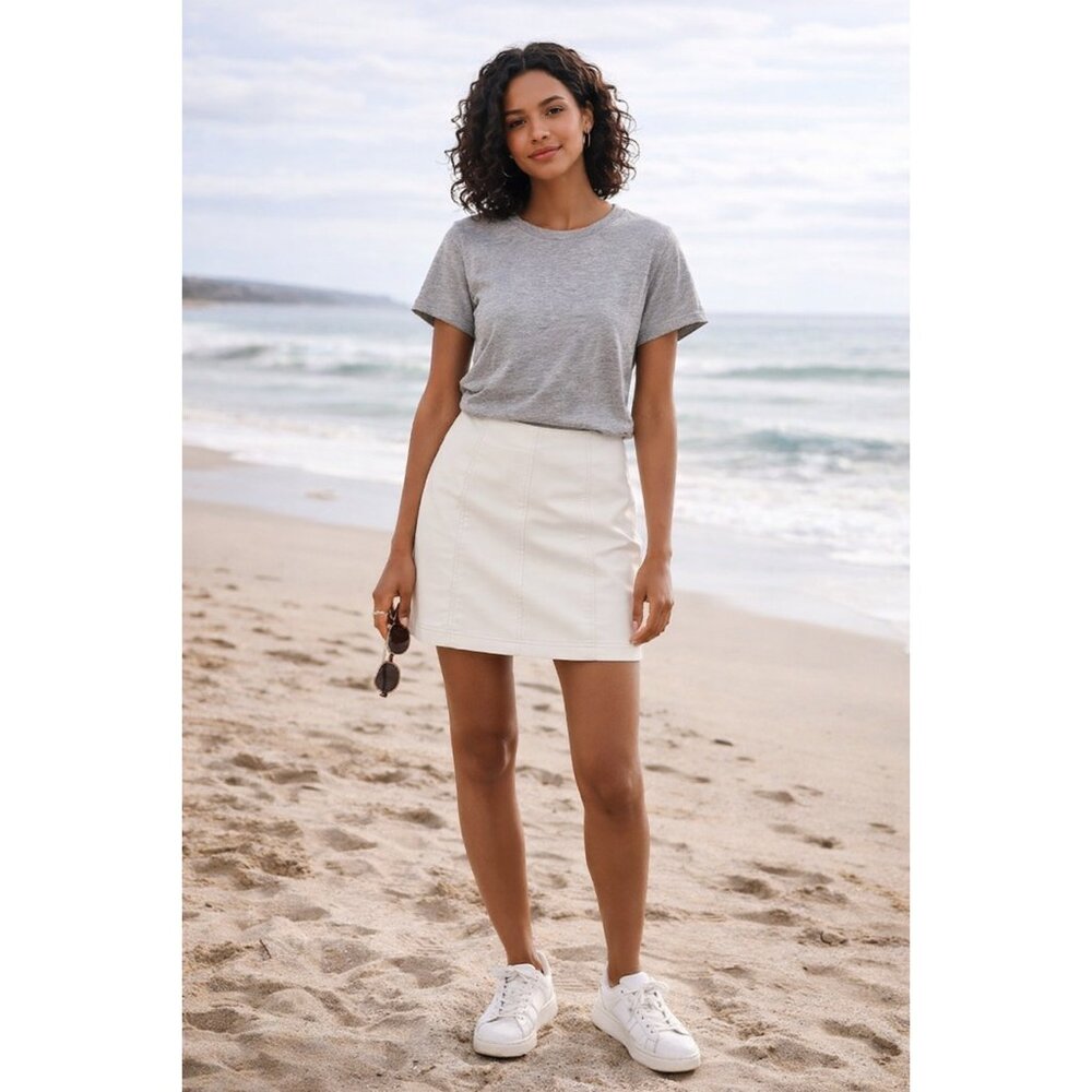 Free People Faux White Leather Mini Skirt Size 12 New With Tags - Picture 5 of 10